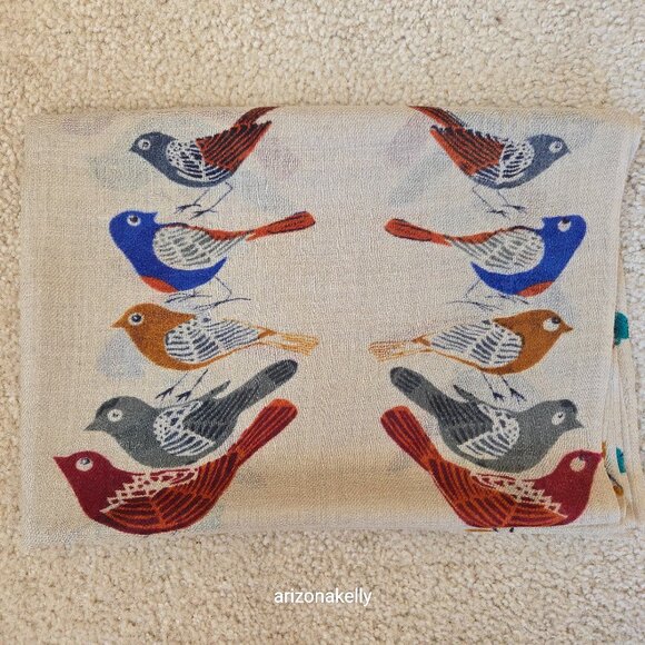 Accessories - NWOT Painted Stylized Bird Scarf Shawl--Possibly Cashmere *READ*
